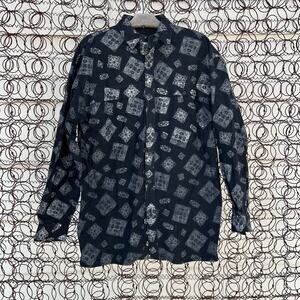90s Rocky Mountain black silver medallion paisley long sleeve western shirt MED